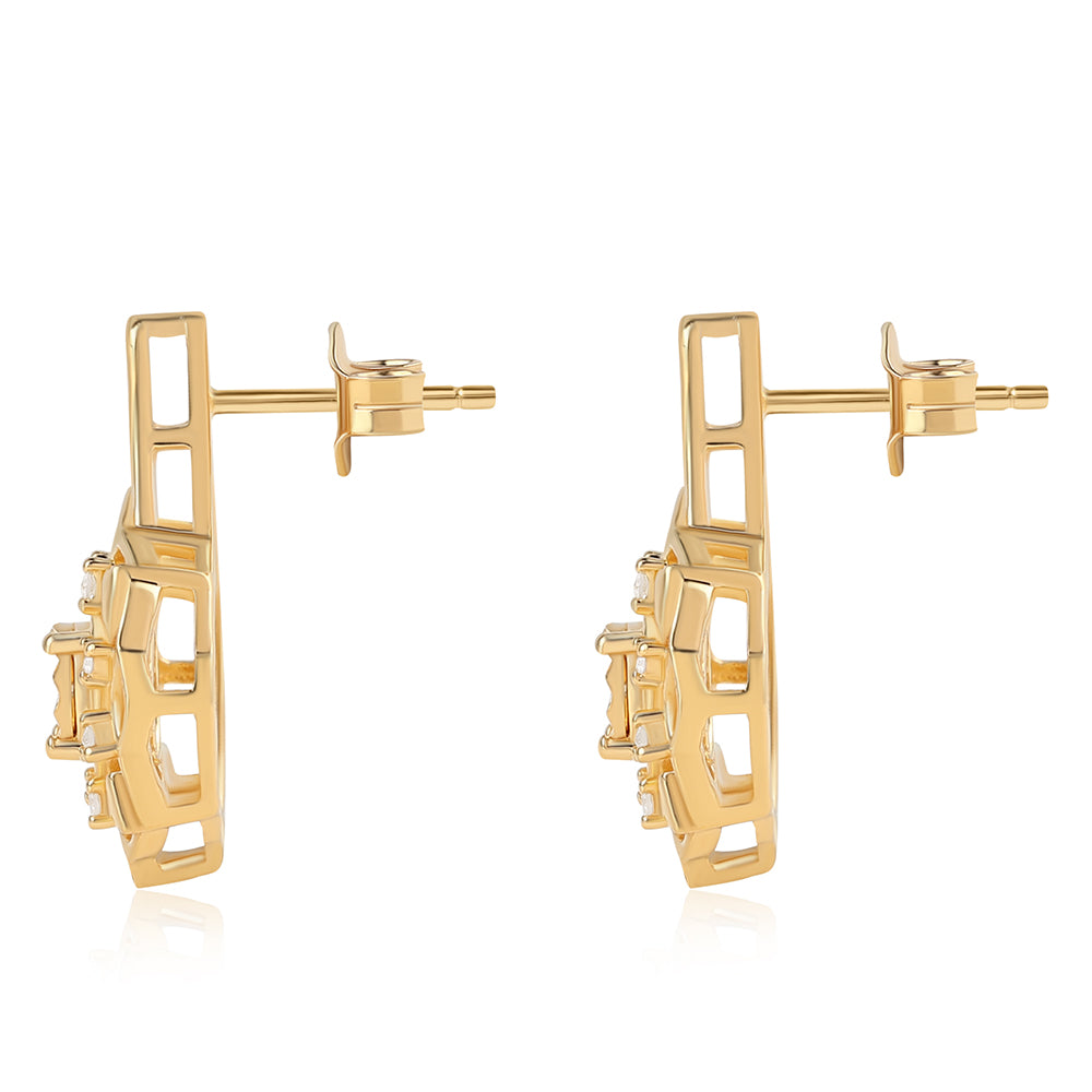 Brincos de Prata com Banho de Ouro com Diamante Verde e Diamante Branco