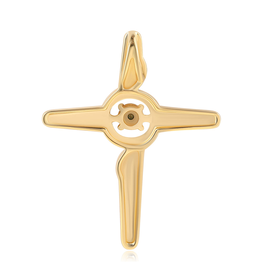 Cruz Pendente de Prata com Banho de Ouro com Diamante Verde Contraste: Cabeca de Veado (800)