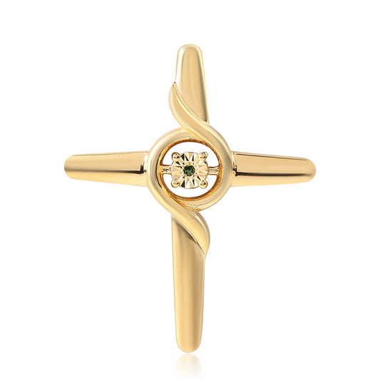 Cruz Pendente de Prata com Banho de Ouro com Diamante Verde Contraste: Cabeca de Veado (800)