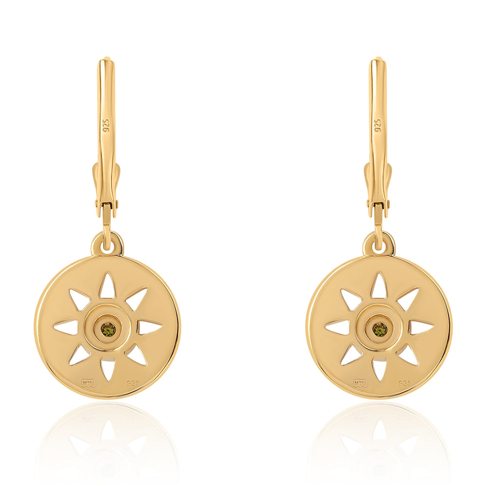 Brincos de Prata com Banho de Ouro com Diamante Verde