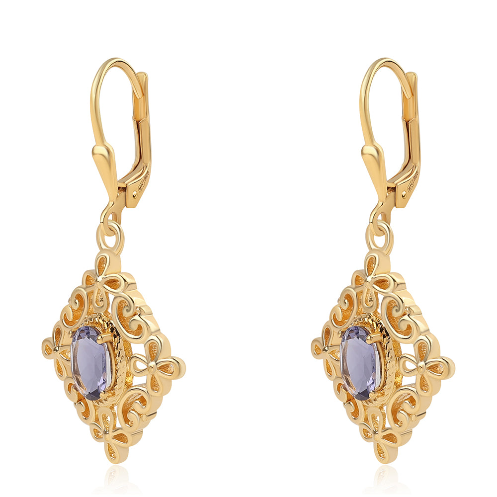 Brincos de Prata com Banho de Ouro com Iolite