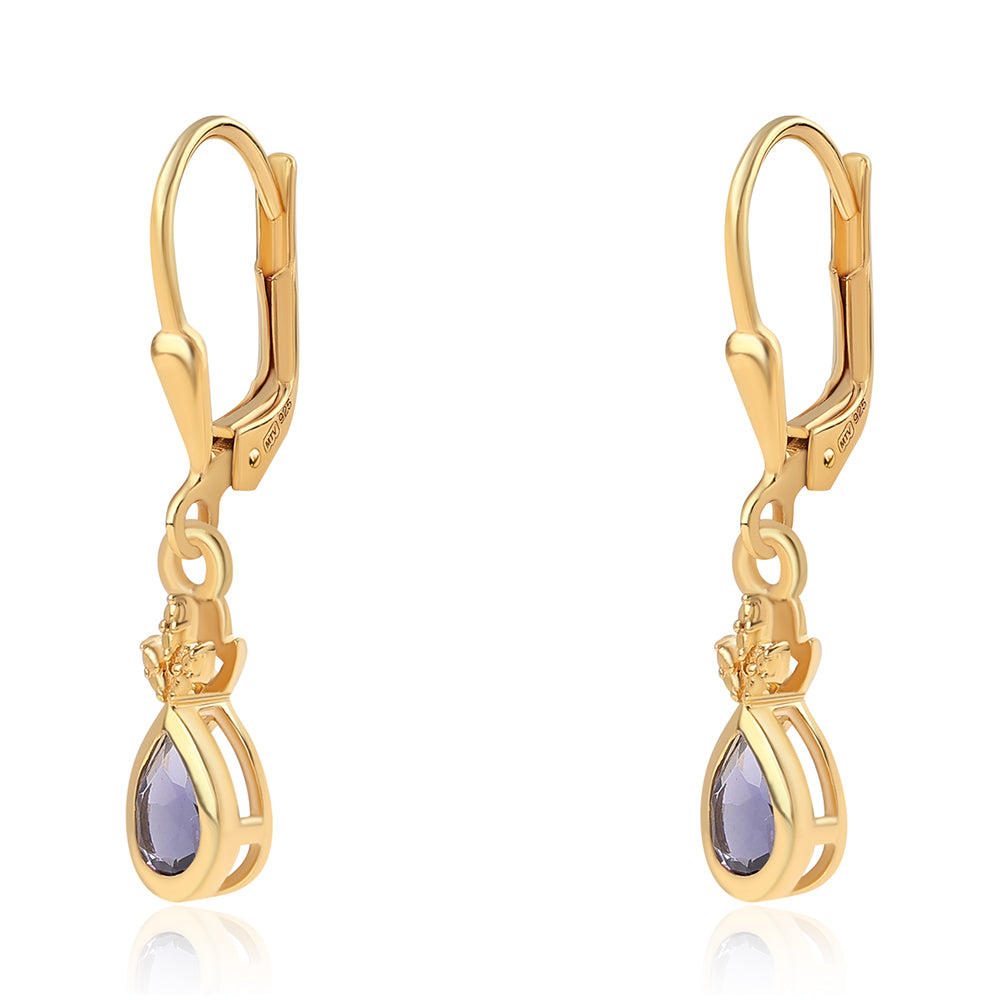 Brincos de Prata com Banho de Ouro com Iolite