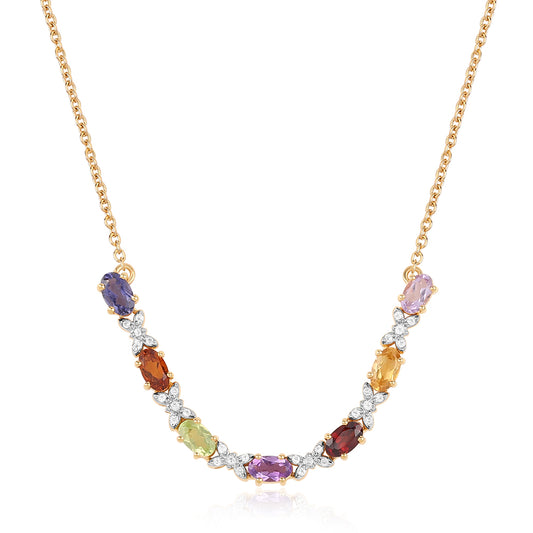 Colar de Prata com Banho de Ouro com Ametista Rosa de França e Citrino Contraste: Cabeca de Veado (800)