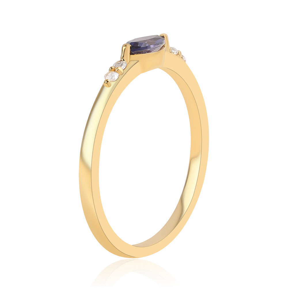 Anel de Prata com Banho de Ouro com Iolite e Topázio Branco