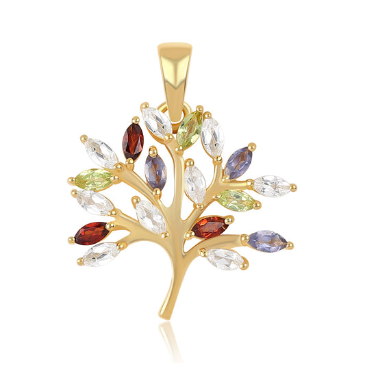 Pendente de Prata com Banho de Ouro com Peridoto e Granada Vermelha