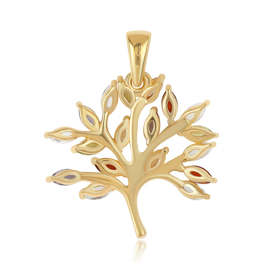 Pendente de Prata com Banho de Ouro com Peridoto e Granada Vermelha