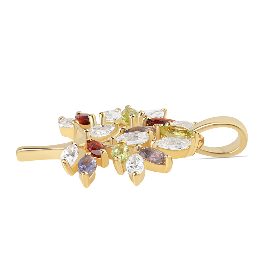 Pendente de Prata com Banho de Ouro com Peridoto e Granada Vermelha