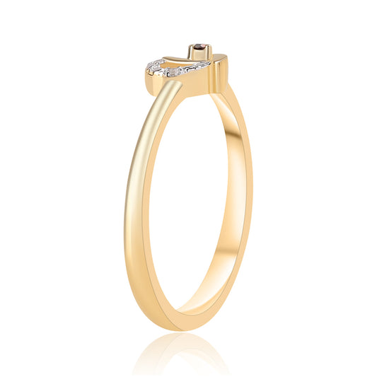 Anel de Prata com Banho de Ouro com Diamante Vermelho e Diamante Branco