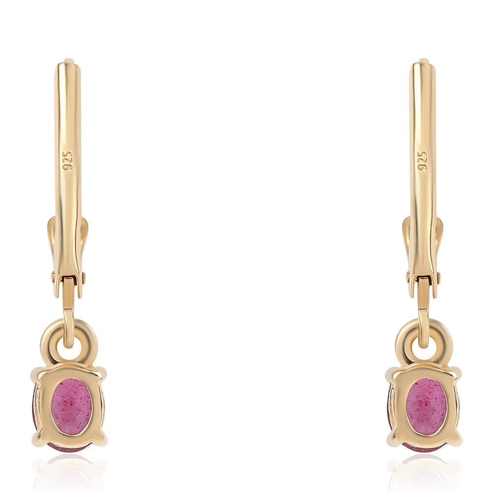 Brincos de Prata com Banho de Ouro com Rubi de Moçambique