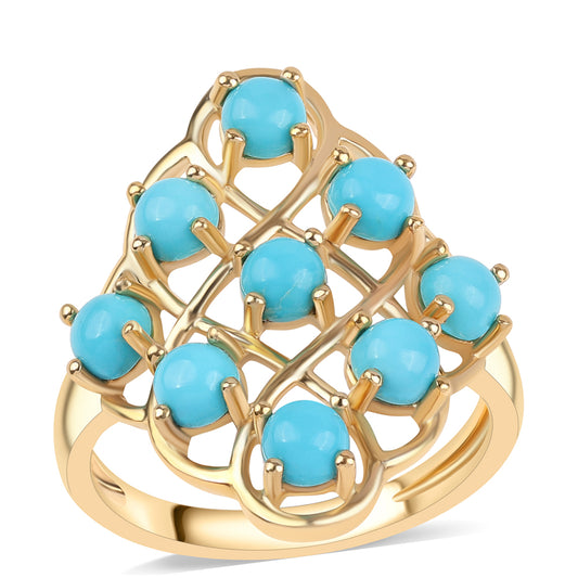 Anel de Prata com Banho de Ouro com Turquesa Bela Adormecida Contraste: Cabeca de Veado (800)