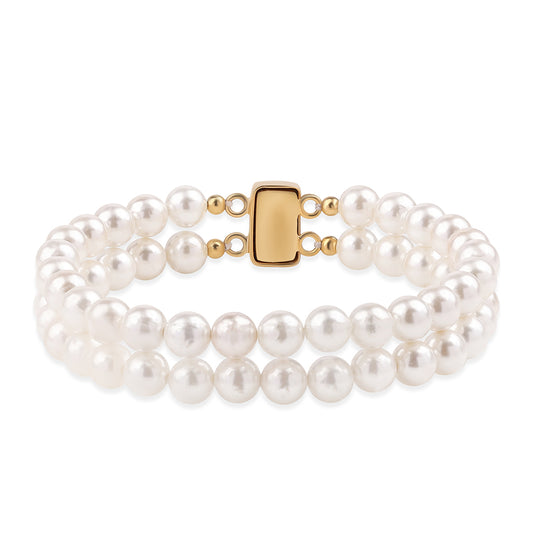 Pulseira de Prata com Banho de Ouro com Pérola de Água Doce Branca