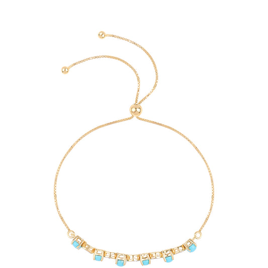 Pulseira de Prata com Banho de Ouro com Turquesa Bela Adormecida e Topázio Branco Contraste: Cabeca de Veado (800)