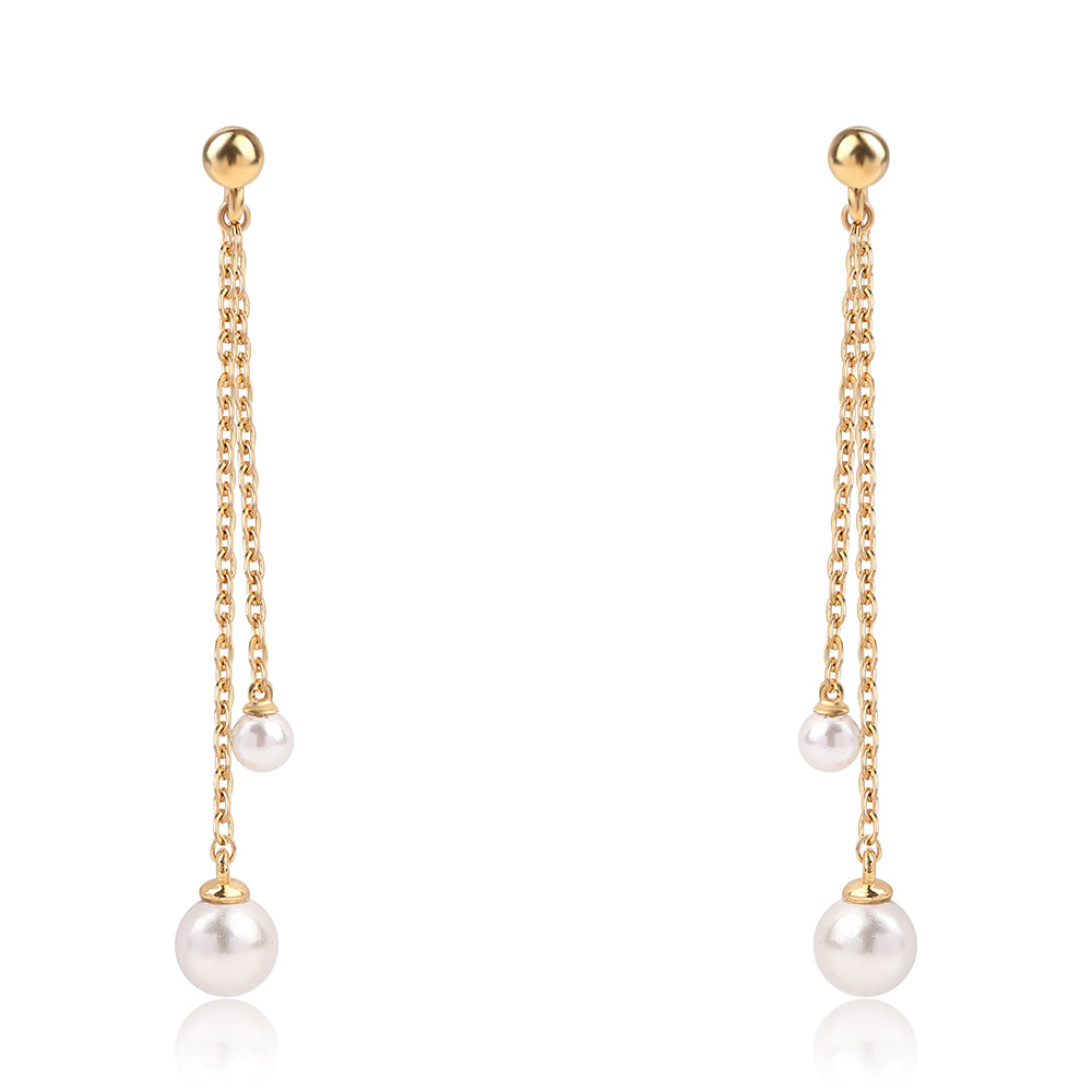 Brincos de Prata com Banho de Ouro com Pérola de Água Doce Branca