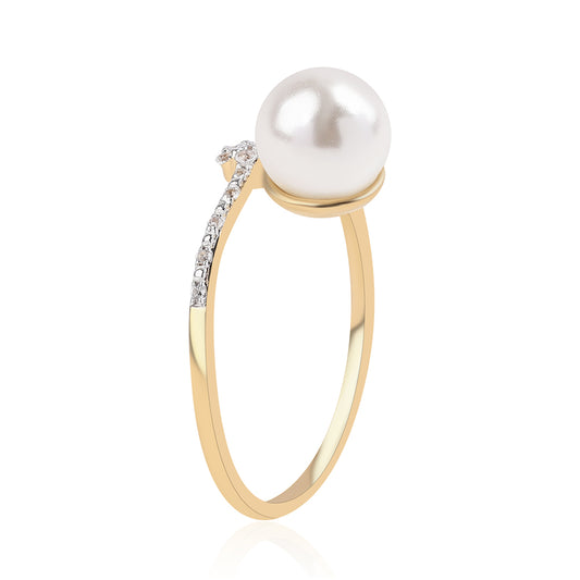 Anel de Prata com Banho de Ouro com Pérola de Água Doce Branca e Topázio Branco