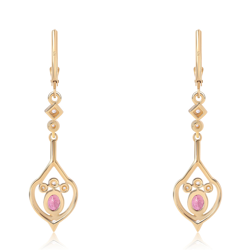 Brincos de Prata com Banho de Ouro com Rubi de Moçambique e Topázio Branco