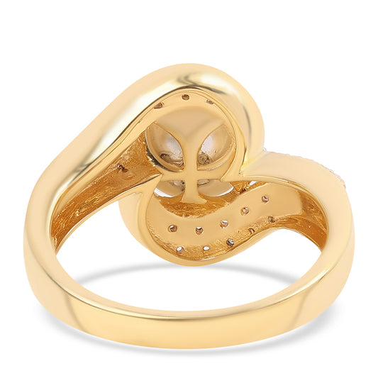 Anel de Prata com Banho de Ouro com Pérola de Água Doce Branca e Topázio Branco Contraste: Cabeca de Veado (800)