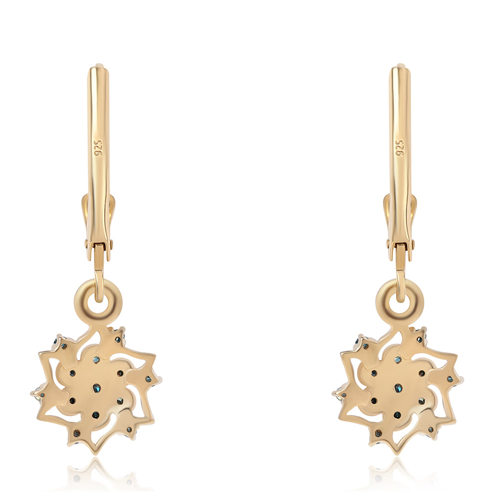 Brincos de Prata com Banho de Ouro com Diamante Azul