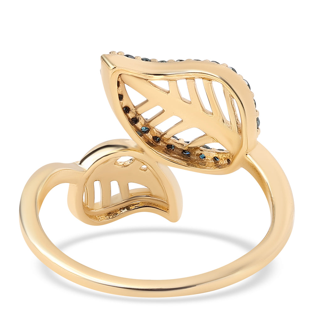 Anel de Prata com Banho de Ouro com Diamante Azul