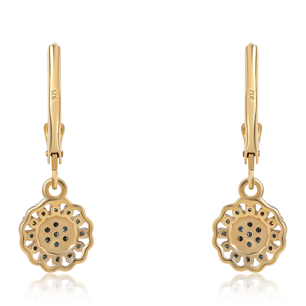 Brincos de Prata com Banho de Ouro com Diamante Azul