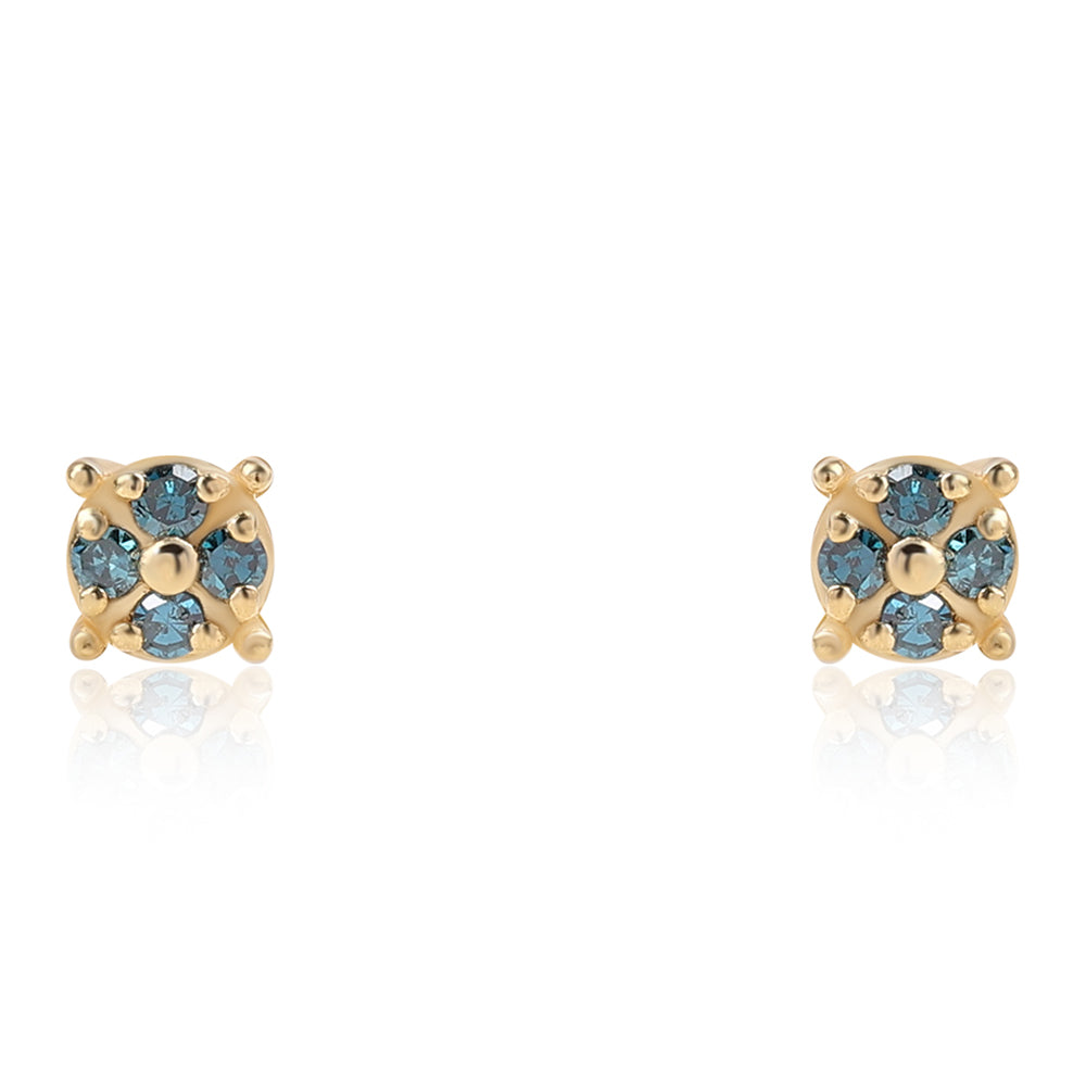 Brincos de Prata com Banho de Ouro com Diamante Azul