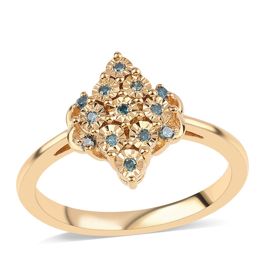 Anel de Prata com Banho de Ouro com Diamante Azul