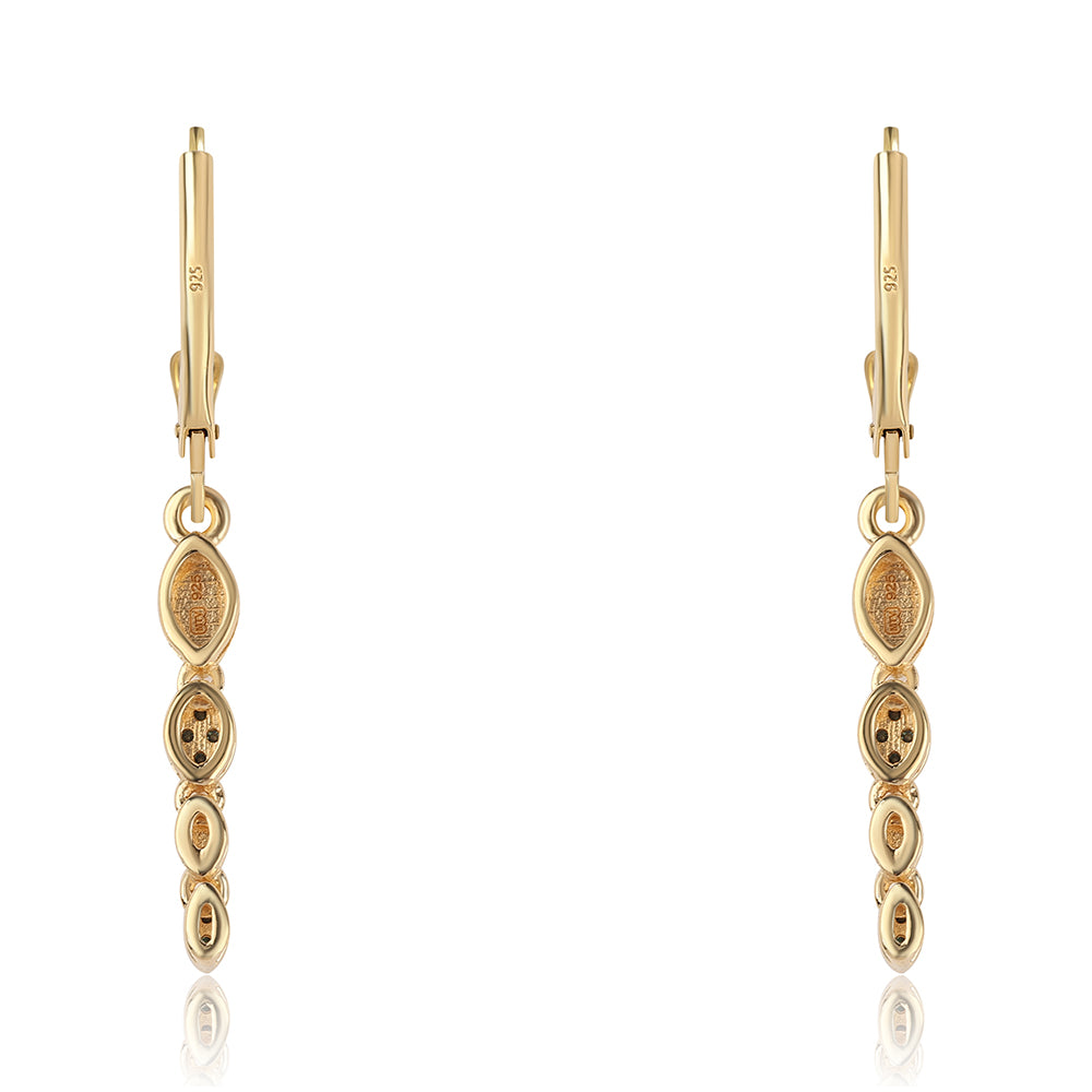 Brincos de Prata com Banho de Ouro com Diamante Azul