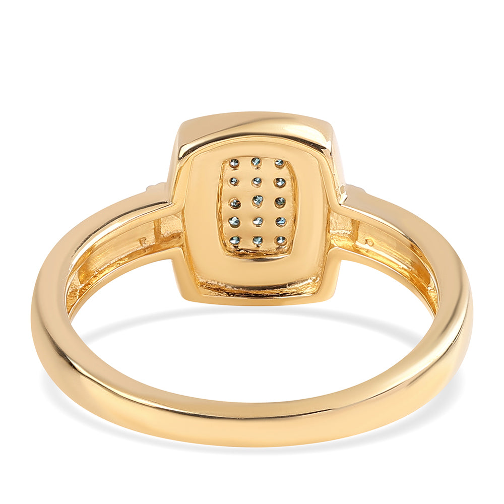 Anel de Prata com Banho de Ouro com Diamante Azul e Topázio Branco Contraste: Cabeca de Veado (800)