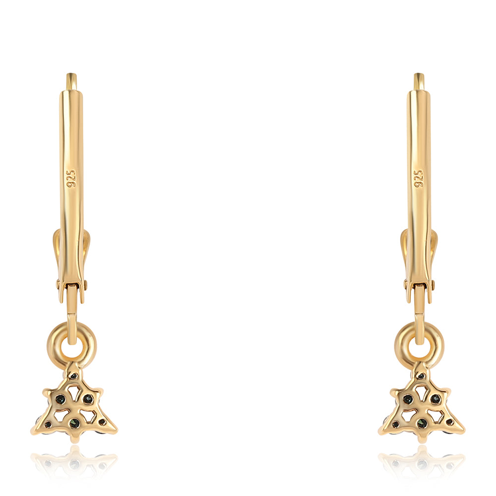 Brincos de Prata com Banho de Ouro com Diamante Azul e Diamante Branco