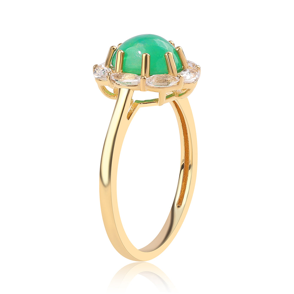 Anel de Prata com Banho de Ouro com Opala Verde do Etíope Lega Dembi e Topázio Branco