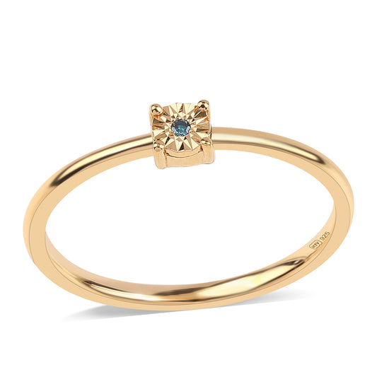 Anel de Prata com Banho de Ouro com Diamante Azul