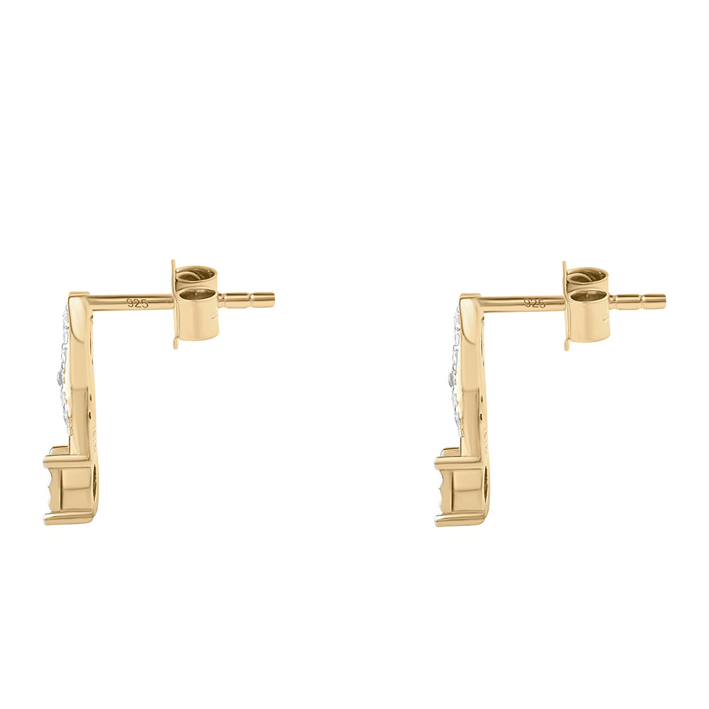 Brincos de Prata com Banho de Ouro com Diamante Azul e Diamante Branco