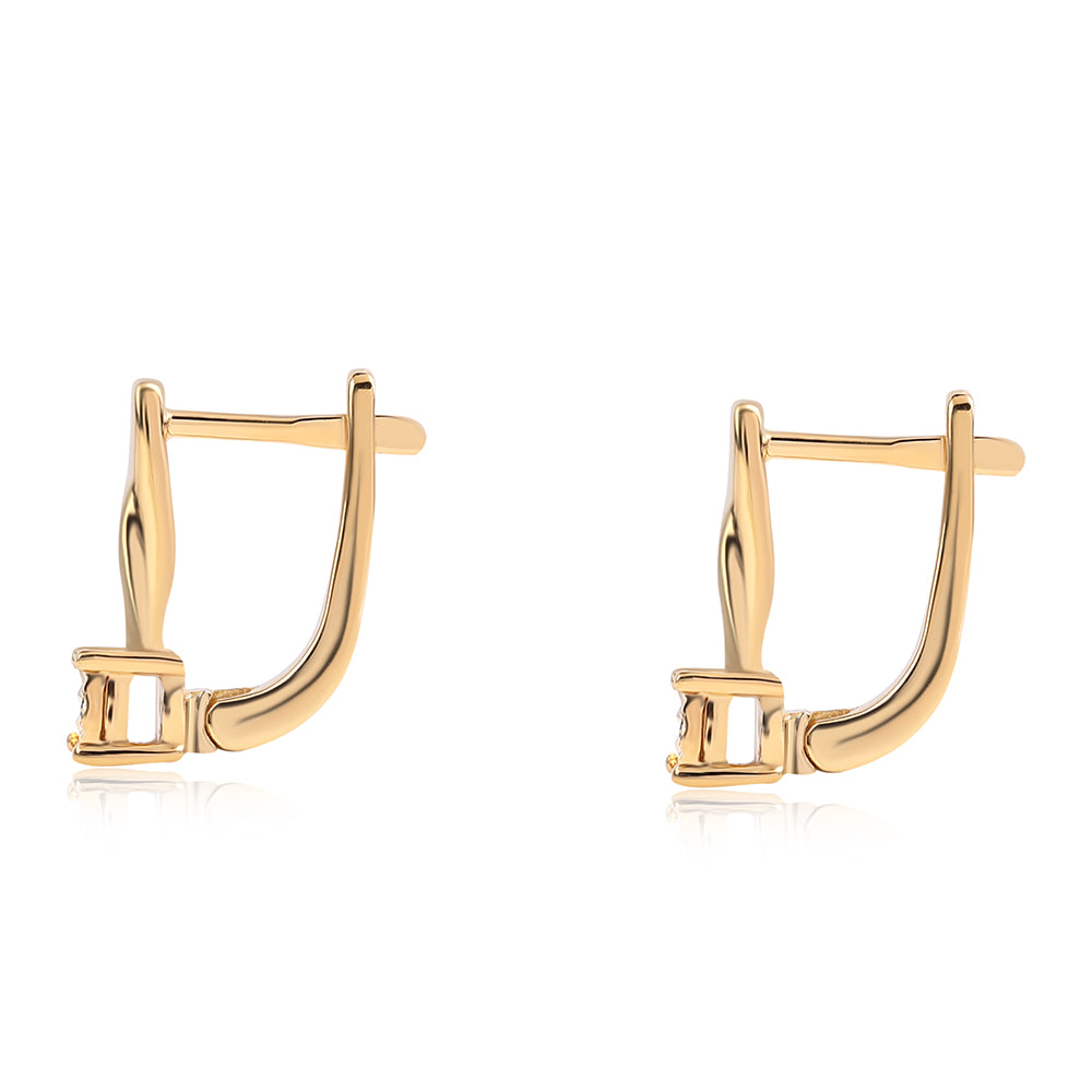 Brincos de Prata com Banho de Ouro com Diamante Azul