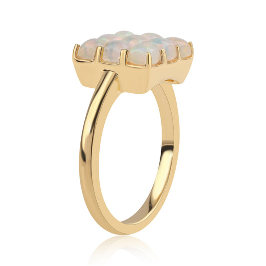 Anel de Prata com Banho de Ouro com Opala da Etiópia de Lega Dembi Contraste: Cabeca de Veado (800)