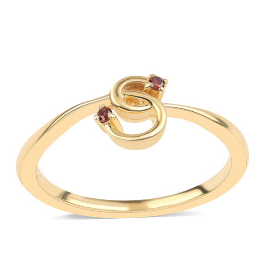 Anel de Prata com Banho de Ouro com Diamante Vermelho