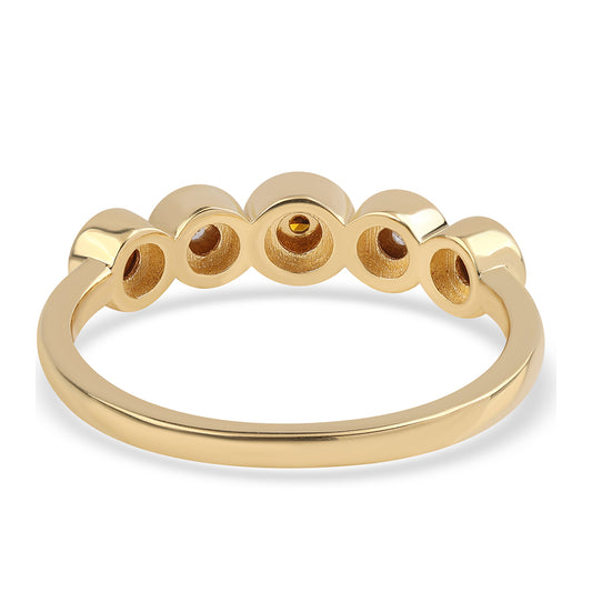 Anel de Prata com Banho de Ouro com Diamante Vermelho e Diamante Branco