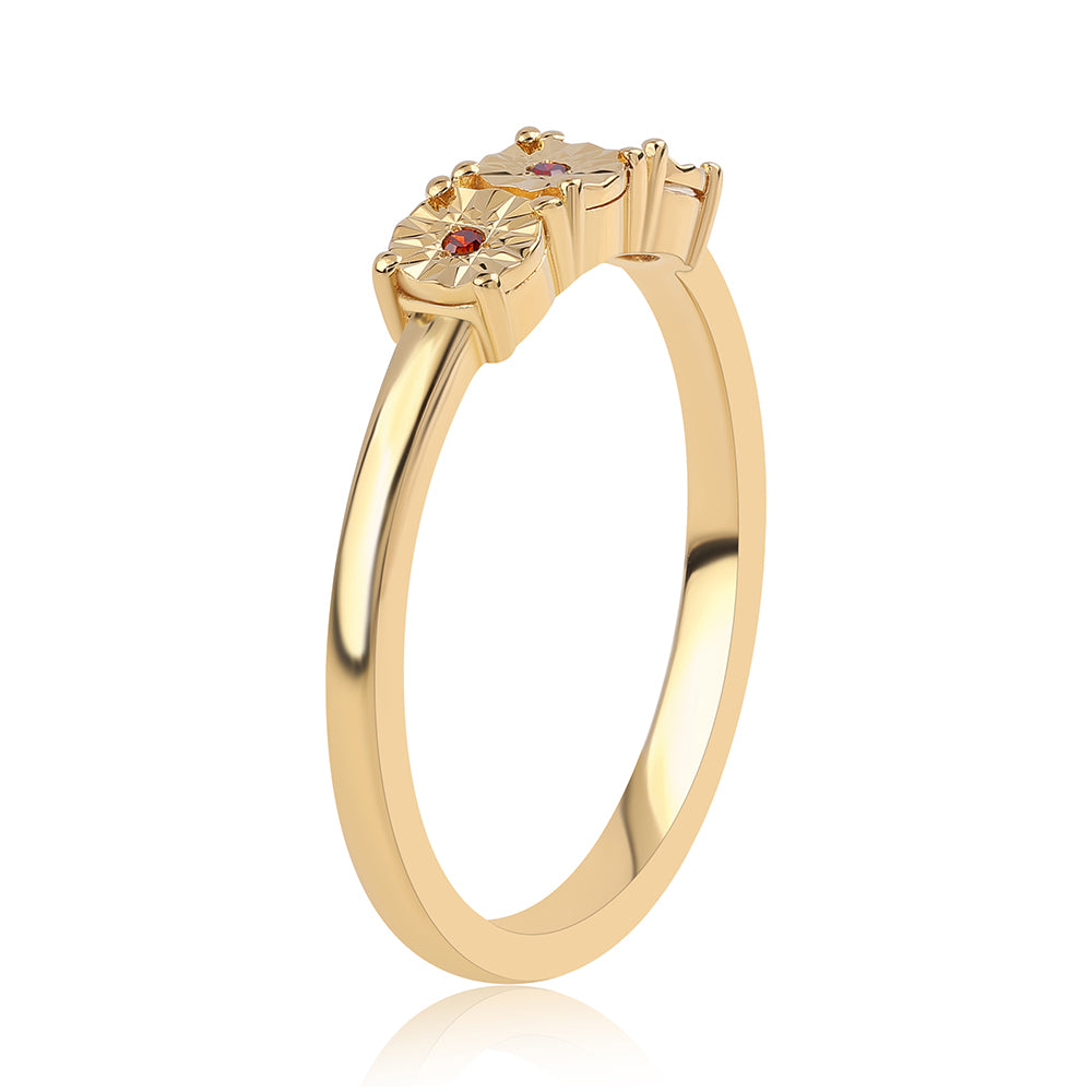 Anel de Prata com Banho de Ouro com Diamante Vermelho