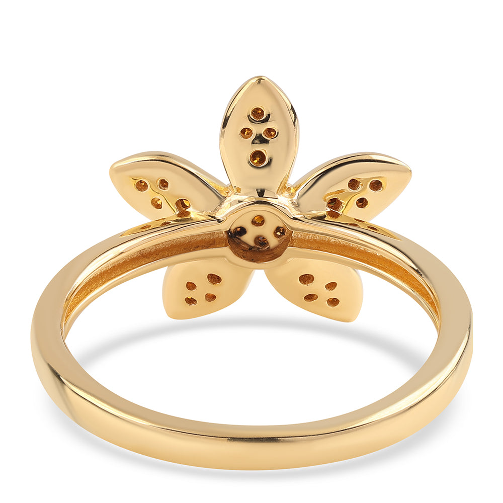 Anel de Prata com Banho de Ouro com Diamante Vermelho