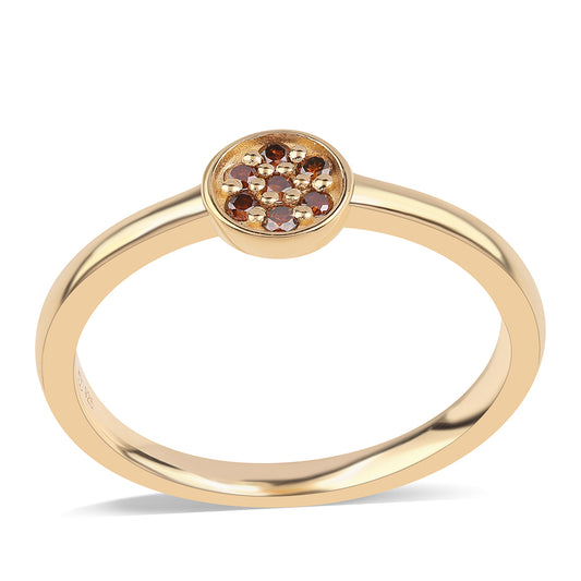 Anel de Prata com Banho de Ouro com Diamante Vermelho
