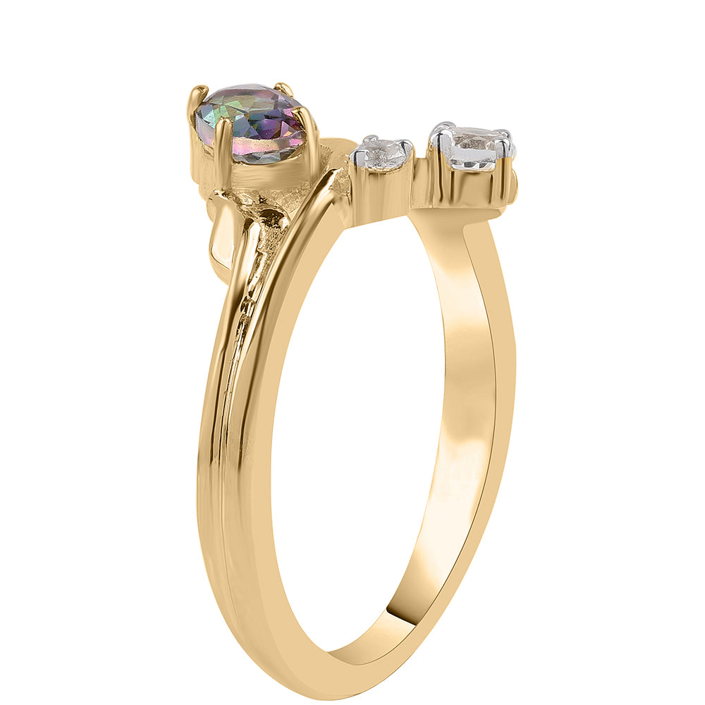 Anel de Prata com Banho de Ouro com Topázio Místico e Topázio Branco