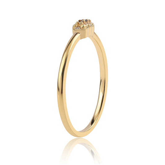 Anel de Prata com Banho de Ouro com Diamante Preto e Diamante Branco