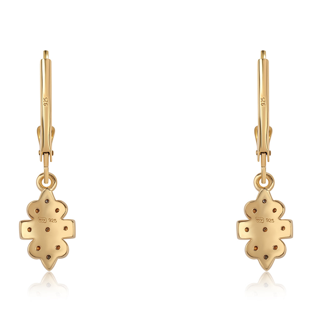 Brincos de Prata com Banho de Ouro com Diamante Preto