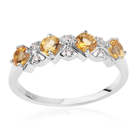 Anel de Prata com AA Citrino de Brasil e Topázio Branco