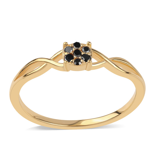 Anel de Prata com Banho de Ouro com Diamante Preto