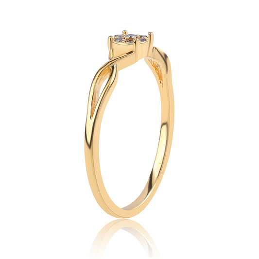 Anel de Prata com Banho de Ouro com Diamante Preto