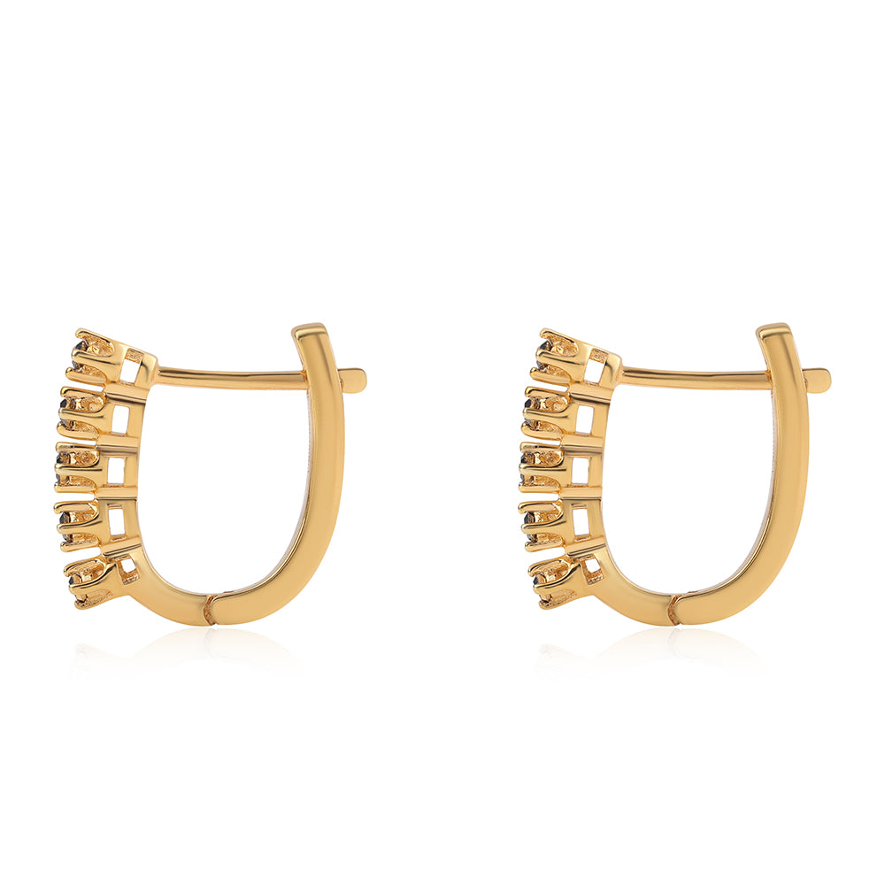 Brincos de Prata com Banho de Ouro com Diamante Preto