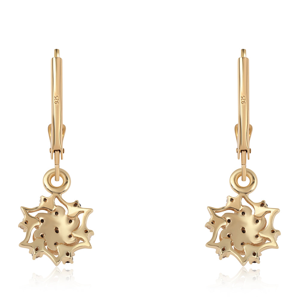 Brincos de Prata com Banho de Ouro com Diamante Preto