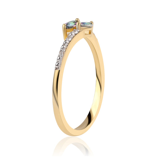 Anel de Prata com Banho de Ouro com Topázio Místico e Topázio Branco