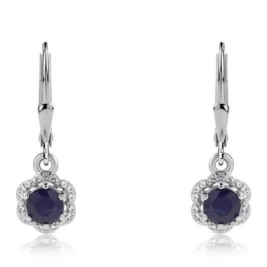 Brincos de Prata com Safira Azul Australiana e Topázio Branco