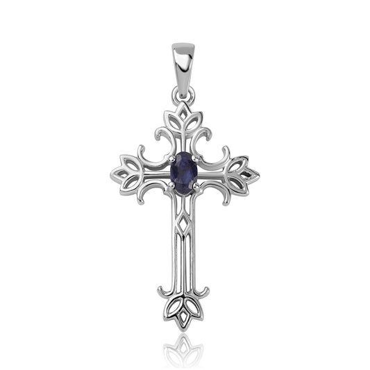 Cruz Pendente de Prata com Safira Azul Australiana