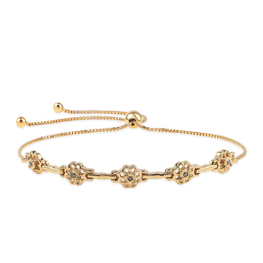 Pulseira de Prata com Banho de Ouro com Diamante Preto Contraste: Cabeca de Veado (800)